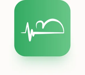 eHMS 的 App 圖示：深綠色圓角方形，中央是一條白色心電圖線條，右側延伸成一個側躺人形的輪廓。